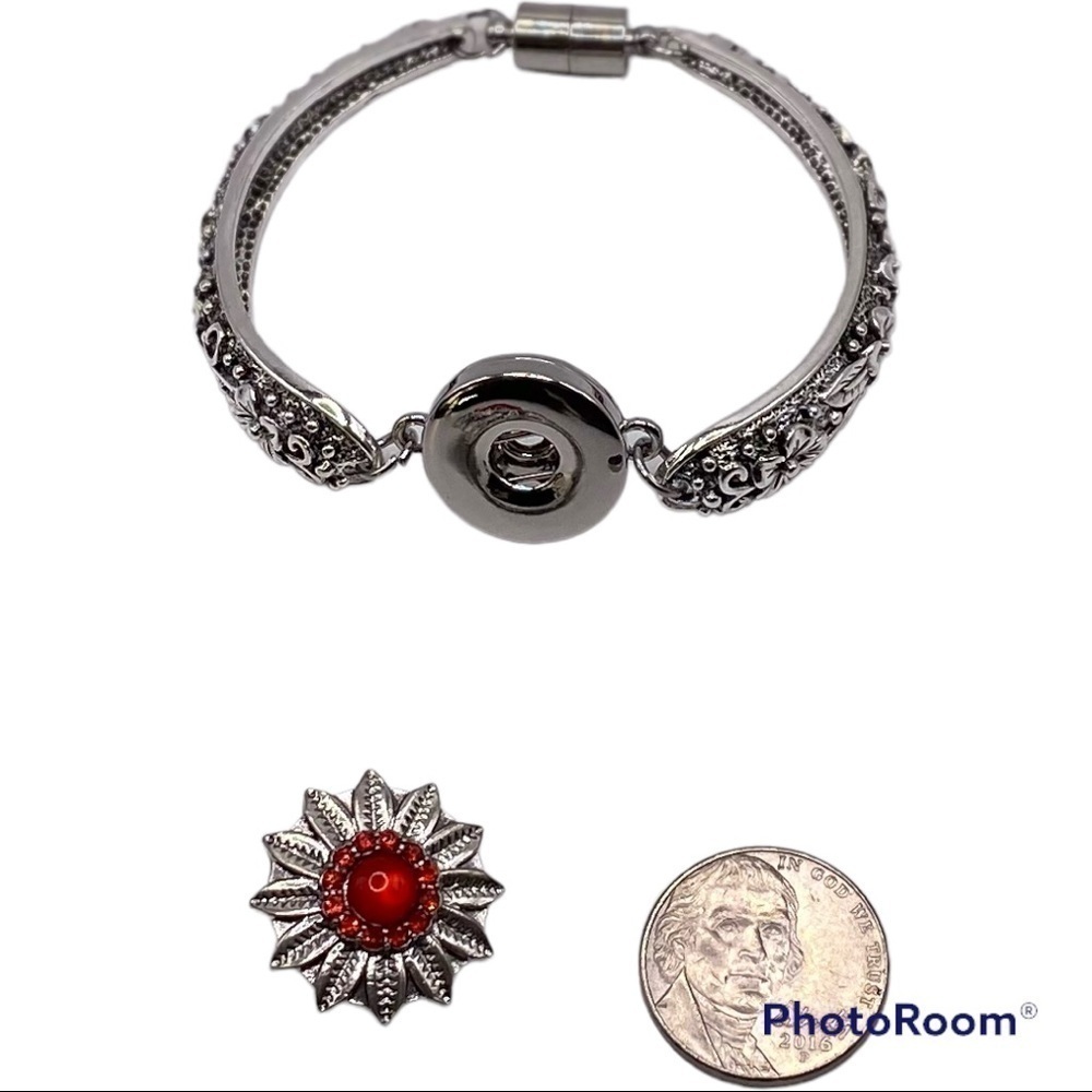 Elegant Victorian Style Floral Bangle Bracelet & Red Sunflower Ginger Snap NWT - Picture 12 of 13